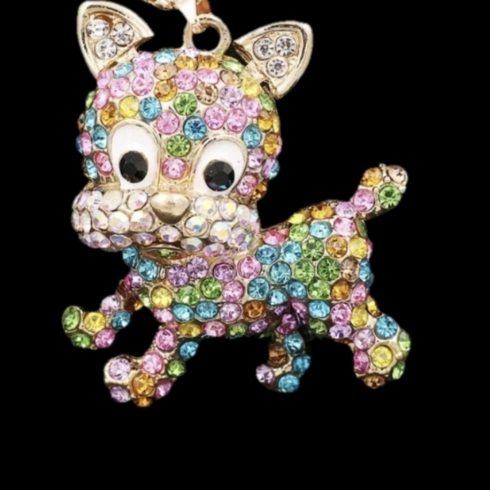 Dog Pendant Multicolor Enamel Rhinestone Pup Betsey Johnson